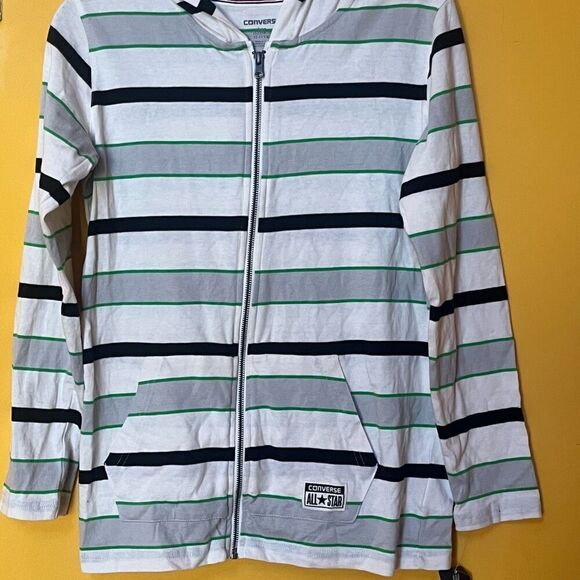 Converse Boys Full Zip Lite Weight Striped Hoodie Sz L - Picture 2 of 8
